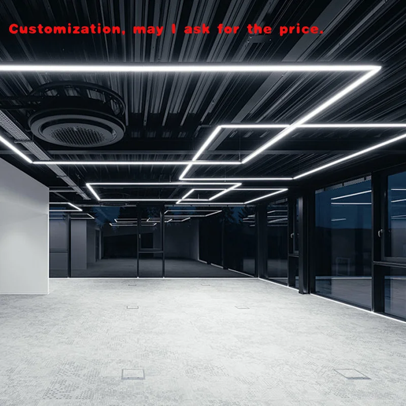 custom.Modern Square LED Linear Lamp Chandelier Aluminum Pendant Light Office Meeting Room Supermarket Barber Shop Gym