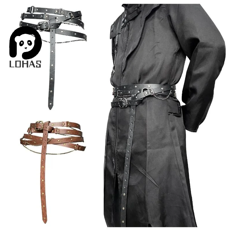 

1 шт., черные модные регулируемые поясные ремни из искусственной кожи, металлическая пряжка, цепочка, многослойный ремень, костюм «сделай сам», джинсовый тонкий ремень