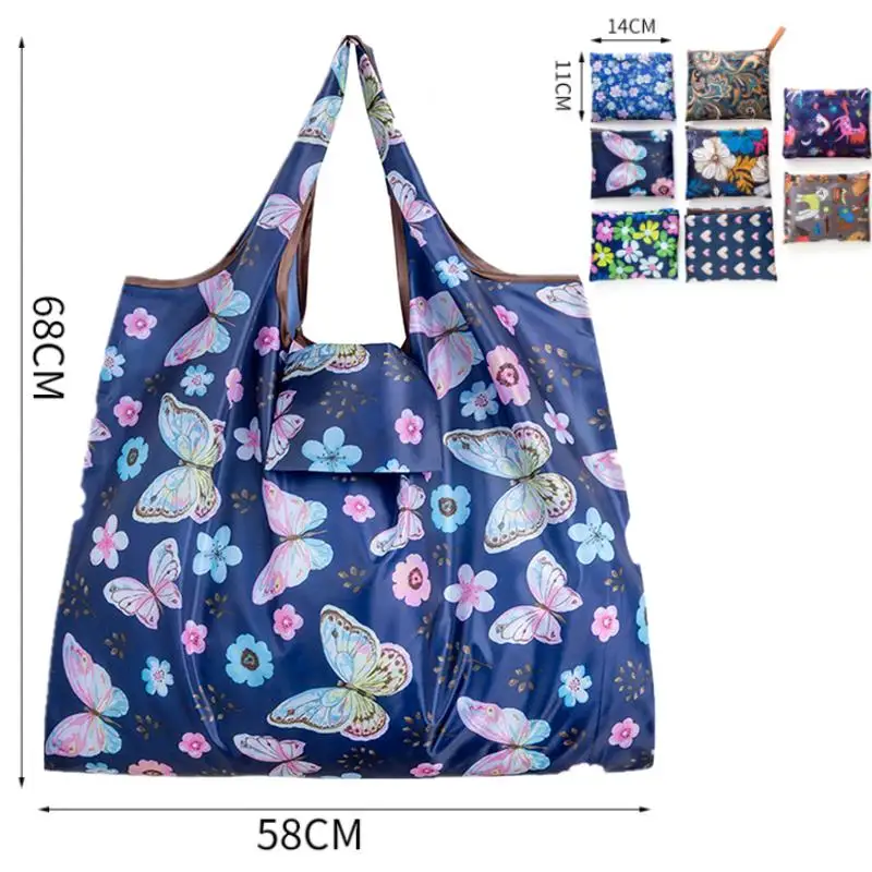 Foldable Shopping Bag Reusable Travel Grocery Bag Eco-Friendly Cute Butterfly Printing Portable Supermarket Tote Shopping Bag