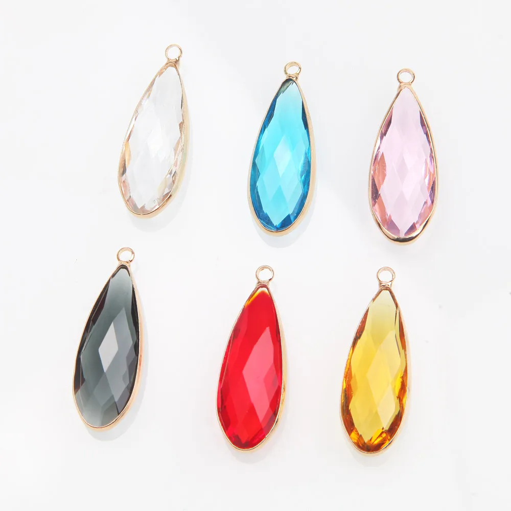 4PCS Dainty Long Drop Glass Charms Pendant for Jewelry Making Necklace Findings DIY Brass Eardrop Supplies Accessories 13*35mm