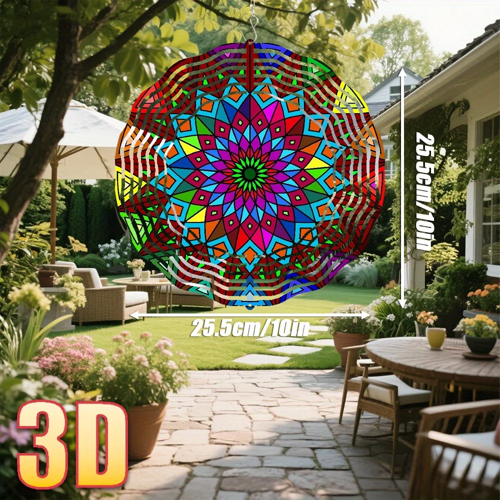 3D Mandala Wind Spinner - 10 Inch Vibrant Geometric Hanging Decor with 360° Rotating Hook, DIY Creative Christmas Gift