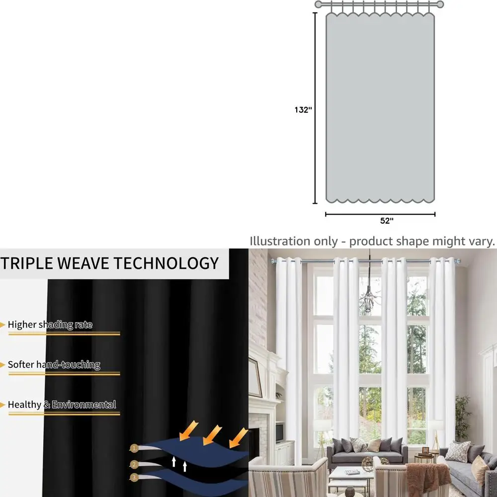 

132 Inch Long Room Darkening Grommet Curtains for High Ceiling Windows (1 Panel, Greyish White, 52x132)