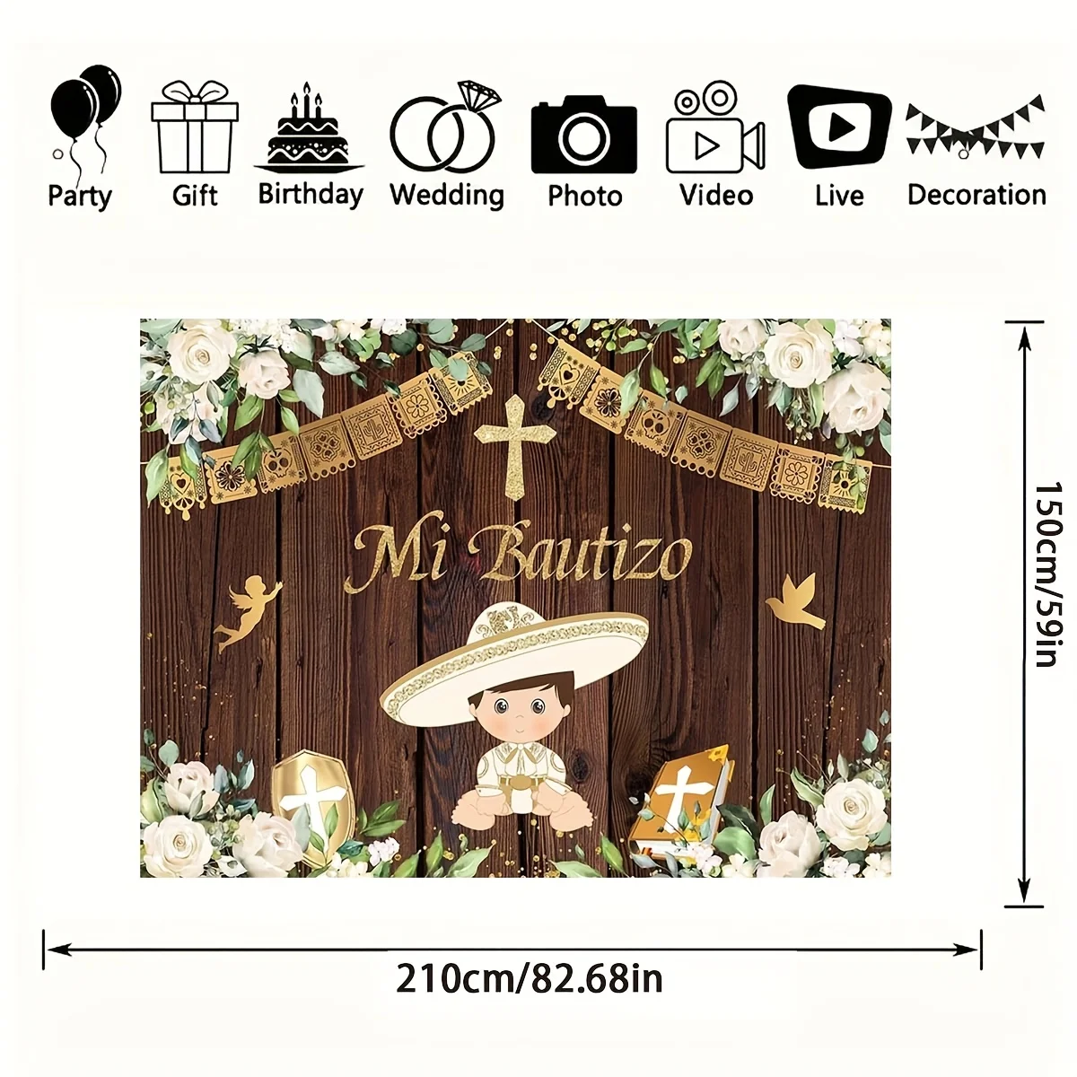 Fondo de fotografía de flor blanca de madera Mi Bautizo niño Dios bendiga primera comunión bautismo decoraciones para fiesta fondo