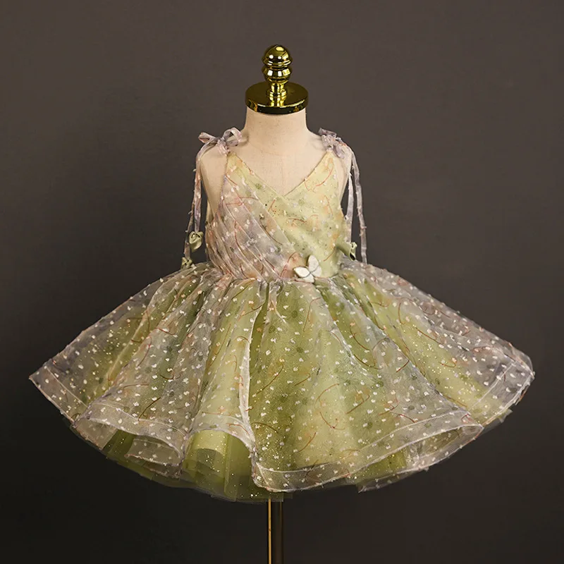 

Children Fashion Host Piano Performance Princess Ball Gown Girls Cute Birthday Wedding Party Dress g365