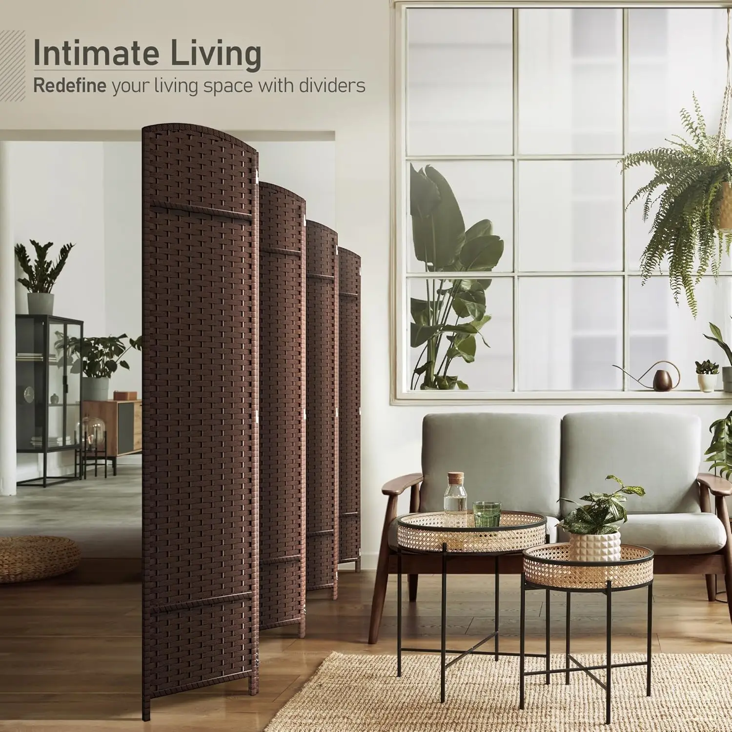 8 Panel Room Divider 6 ft. Tall - Privacy Screen, Extra Wide Double Hinged Panels, Mesh Hand-Woven Design, Partition Room