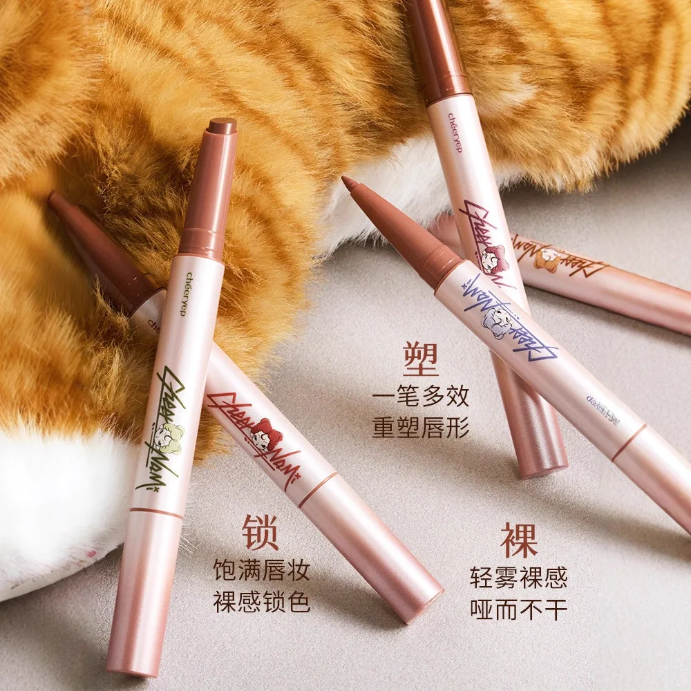 チェリーペン キアンヤン ダブルエンド リップスティックペン、3ステップ マルチエフェクト リップスタイリングペン（ライナー付き）、ヌードマット仕上げリップスティック