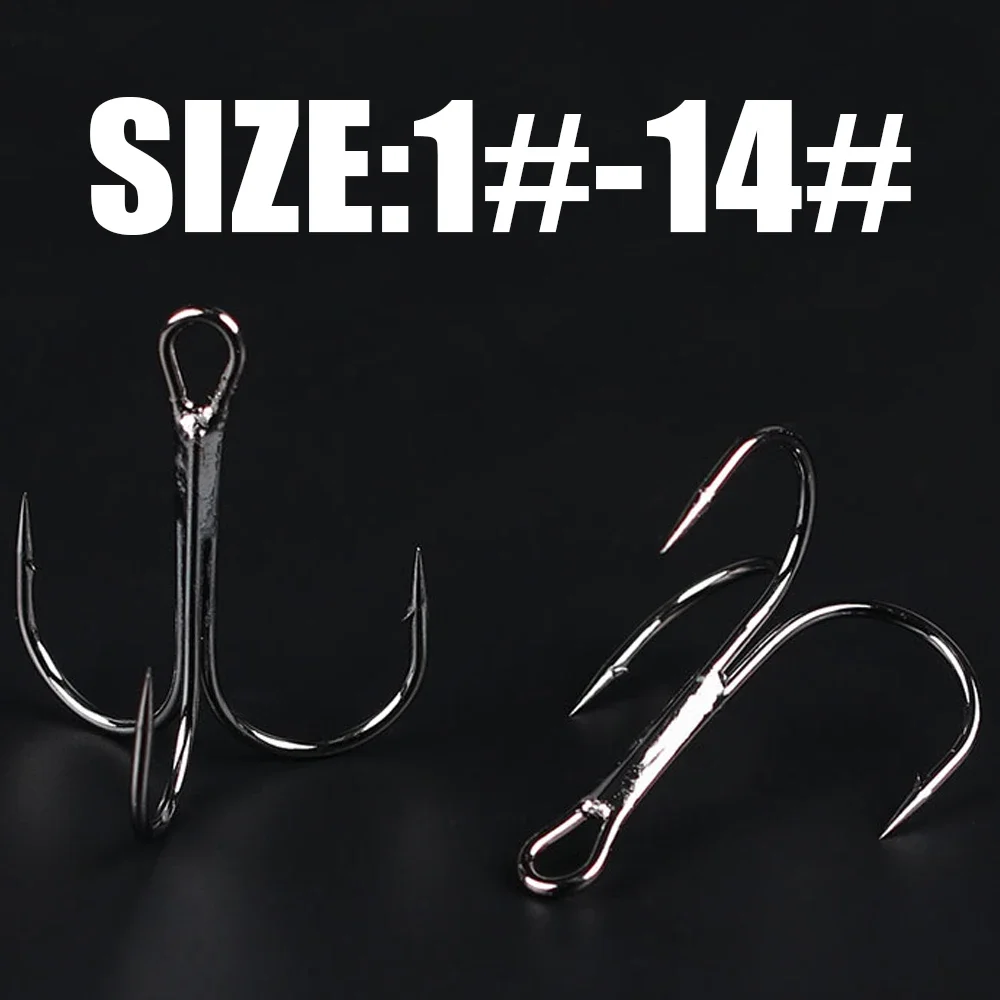 15pcs/box 5003 Treble Hooks Black nickel Size 1/2/4/6/8/10/12/14# Steel Carbon Material Barbed Hook Round for pike Bass Swivels