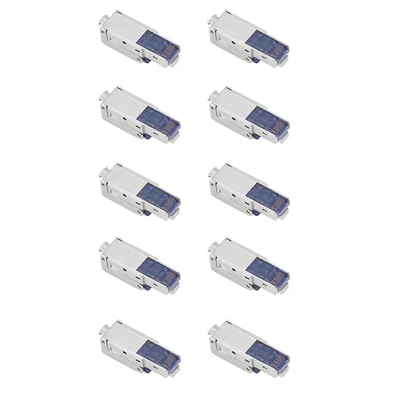 

AU33-10Pcs CAT7 RJ45 Connector Plug Without Crimping Tool 23/24AWG Zinc Alloy Shielded Network Cable RJ45 Plug
