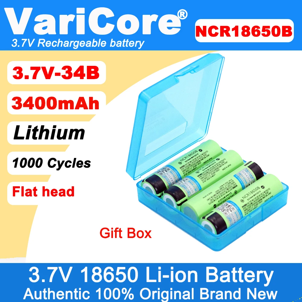 New Original 18650 NCR18650B Rechargeable Li-ion battery 3.7V 3400mAh For Flashlight batteries + Storage box