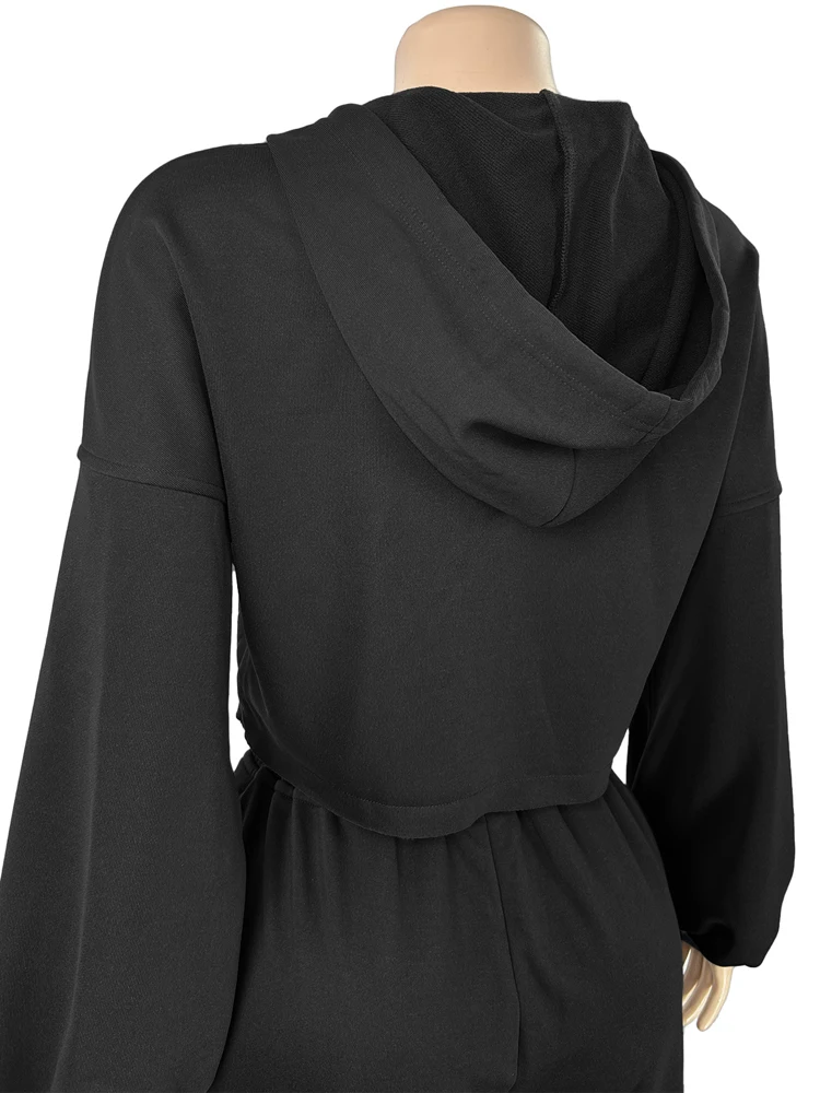 JENYAGE Oversized Zweiteiler-Set für Damen, weicher, einfarbiger, bequemer Crop-Hoodie mit Reißverschluss und Kordelzug, weite Jogginghose, Streetwear-Trainingsanzug – Detail 8