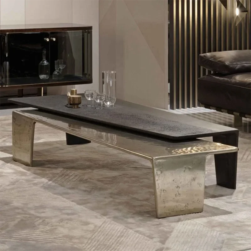 

Light luxury high and low combination solid wood coffee table modern design sense