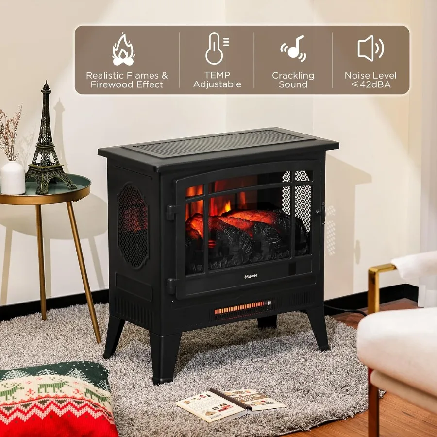 Suburbs 25 WiFi Electric Fireplace Infrared Heater with Crackling Sound Freestanding Fireplace Stove in Black with Adjustable F