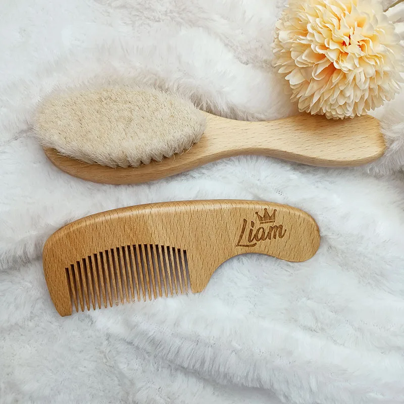 Personalized Baby Hairbrushes Soft Hair Brush Head Custom Name Wooden Newborn Hair Brush Infant Birth / Baptism Shower Gifts