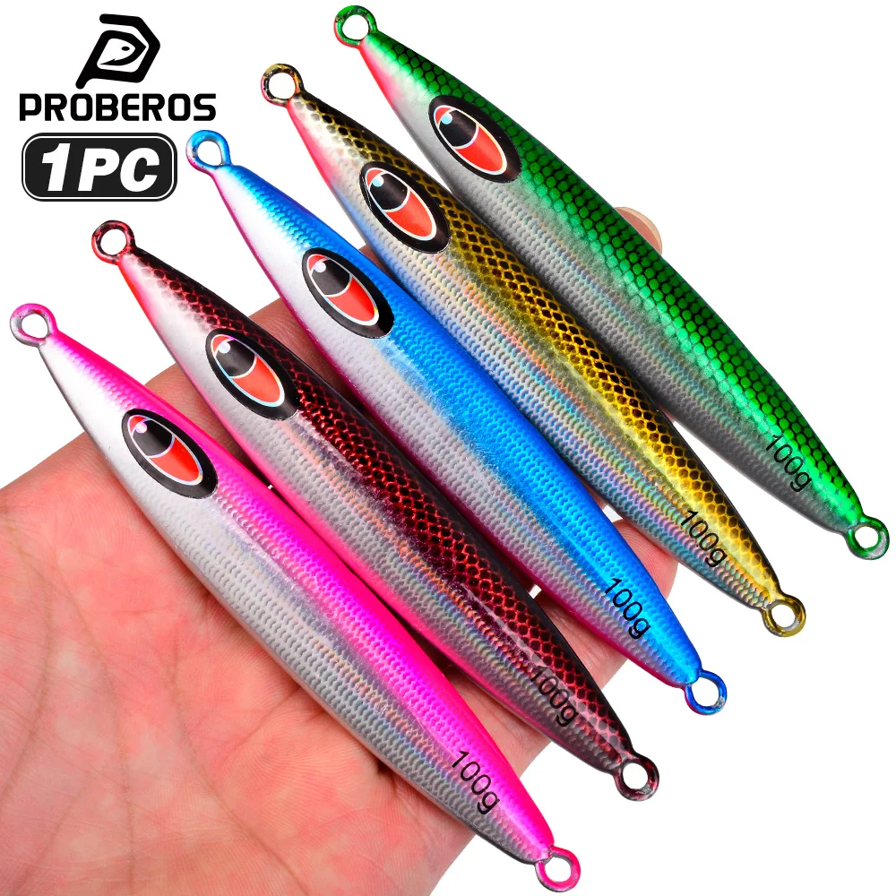 PROBEROS 1 Stück Künstlicher Hartmetall-Fischköder mit 3D Biomimetischem Fischaugen-Design, Langsam Sinkender Jigging-Köder 20-100g für Salzwasser-Barsch-Angeln