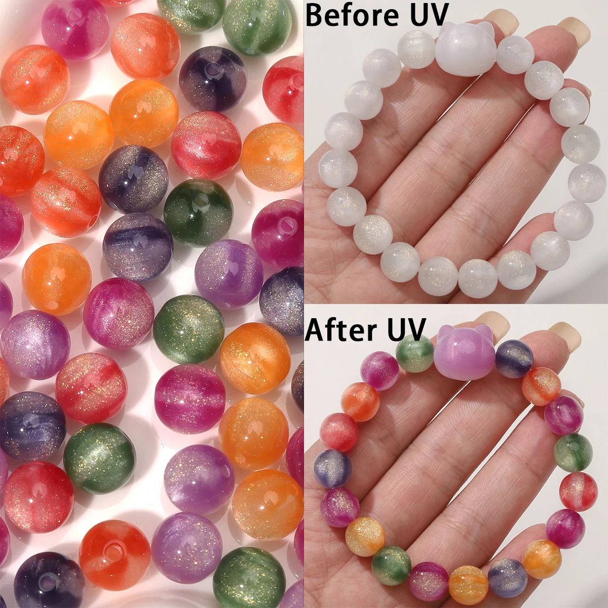 10/50pcs 10mm Resin Round Beads UV Changing Reactive Spacer Beads for DIY Necklace Bracelet Earring Jewelry Making Accessories image 6