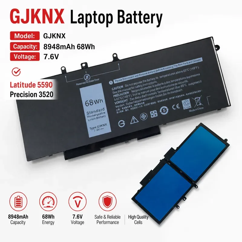 GJKNX for Latitude 5580 5480 5280 3520 Laptop Battery 68WH Replacement Internal Notebook Power Supply