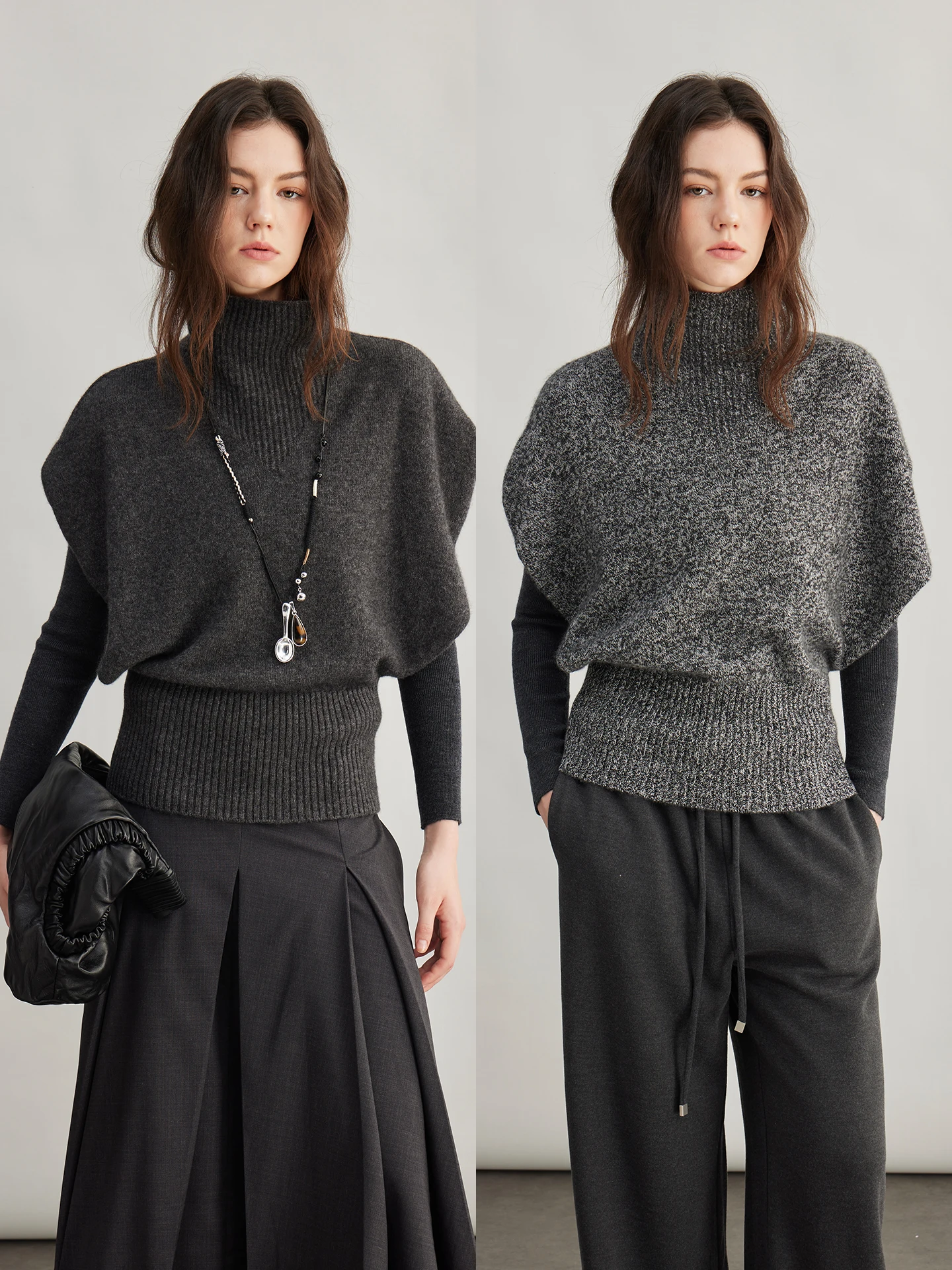 

Lambswool Camere Knitted ort Sve Sweater f High Collar Batwing Sve Faionable Autumn Winter Women's Knitwear