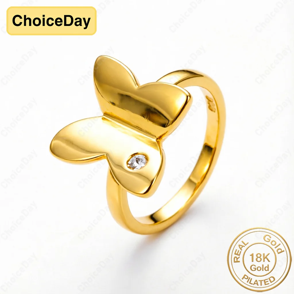 

Elegant 18K Gold Plated Luxurious Glossy Butterfly Zirconia Ring, Fashionable Women's Wedding Party Gift Accessories