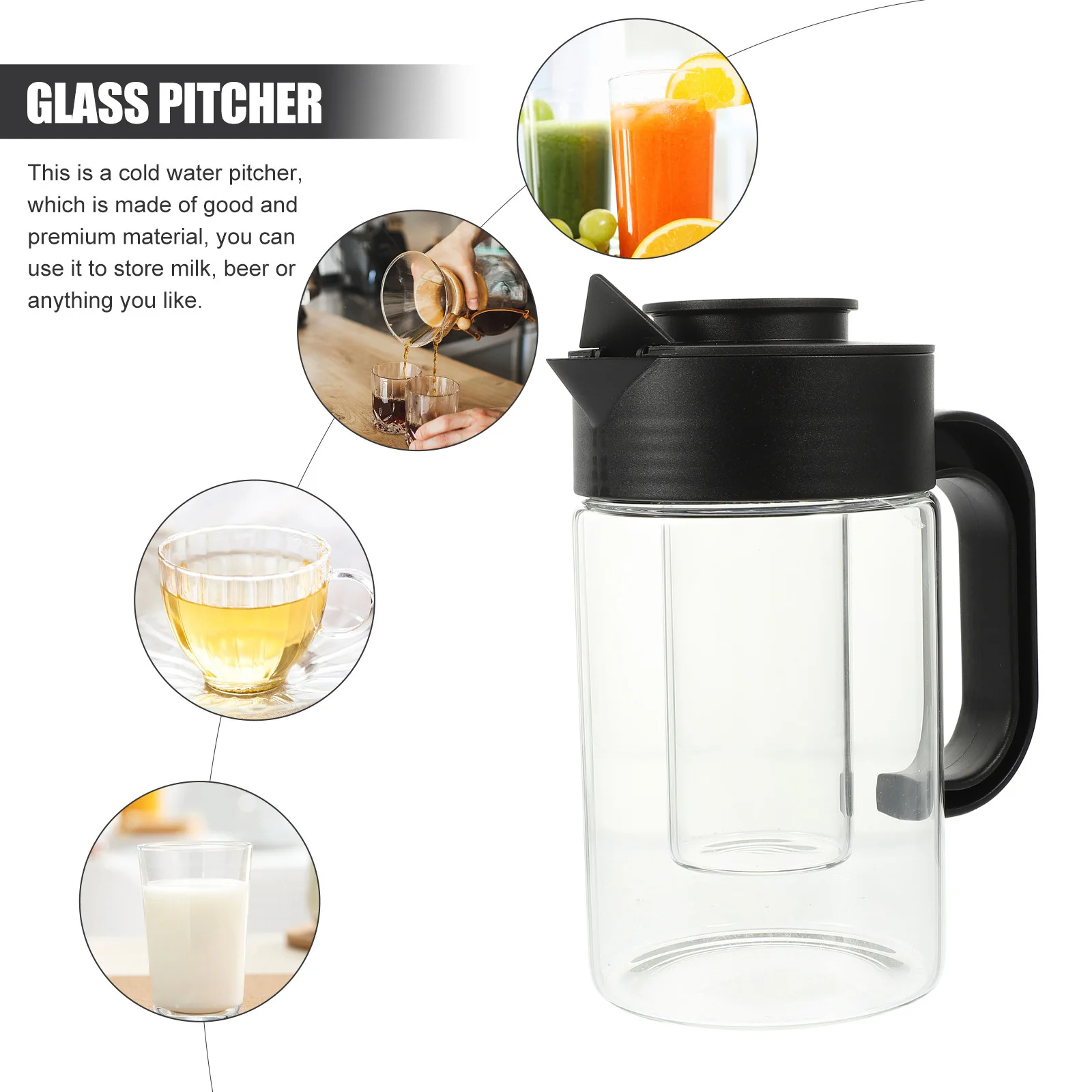 

Large Capacity Glass Cold Water Kettle Multi-Function Beverage Pitcher Food Safe for Home Hotel Office Household Juice