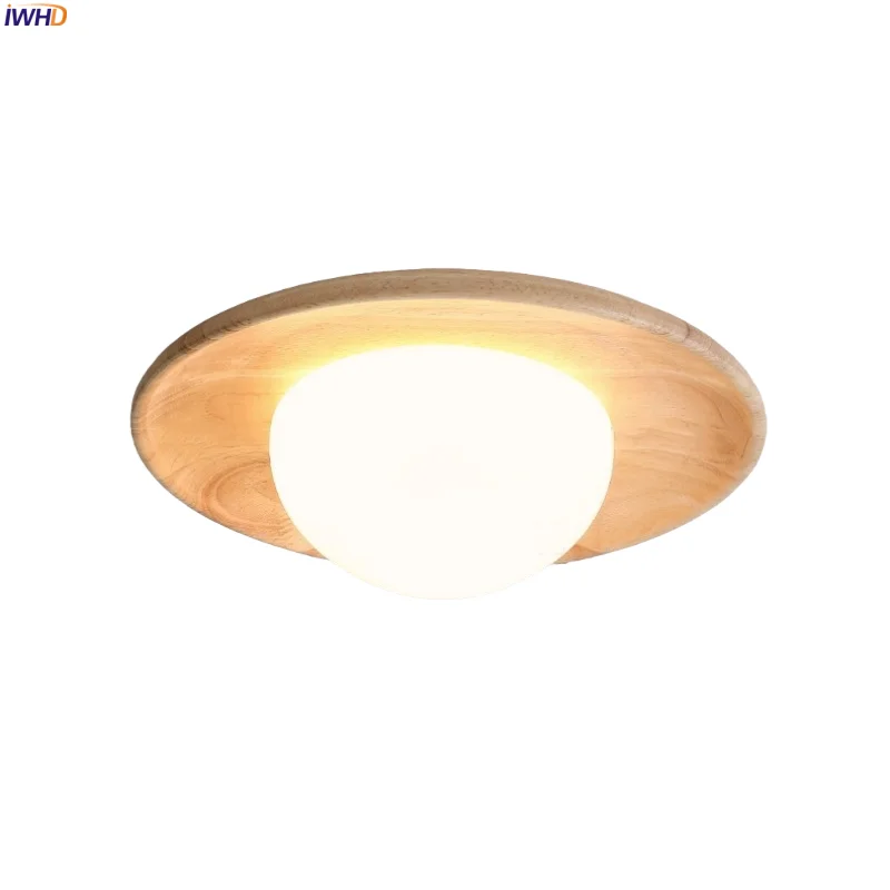 

IWHD Nordic Minimalism LED Ceiling Lights Living Room Bedroom Stair Interior Lighting Wood White Glass Ceiling Lamp Plafondlamp
