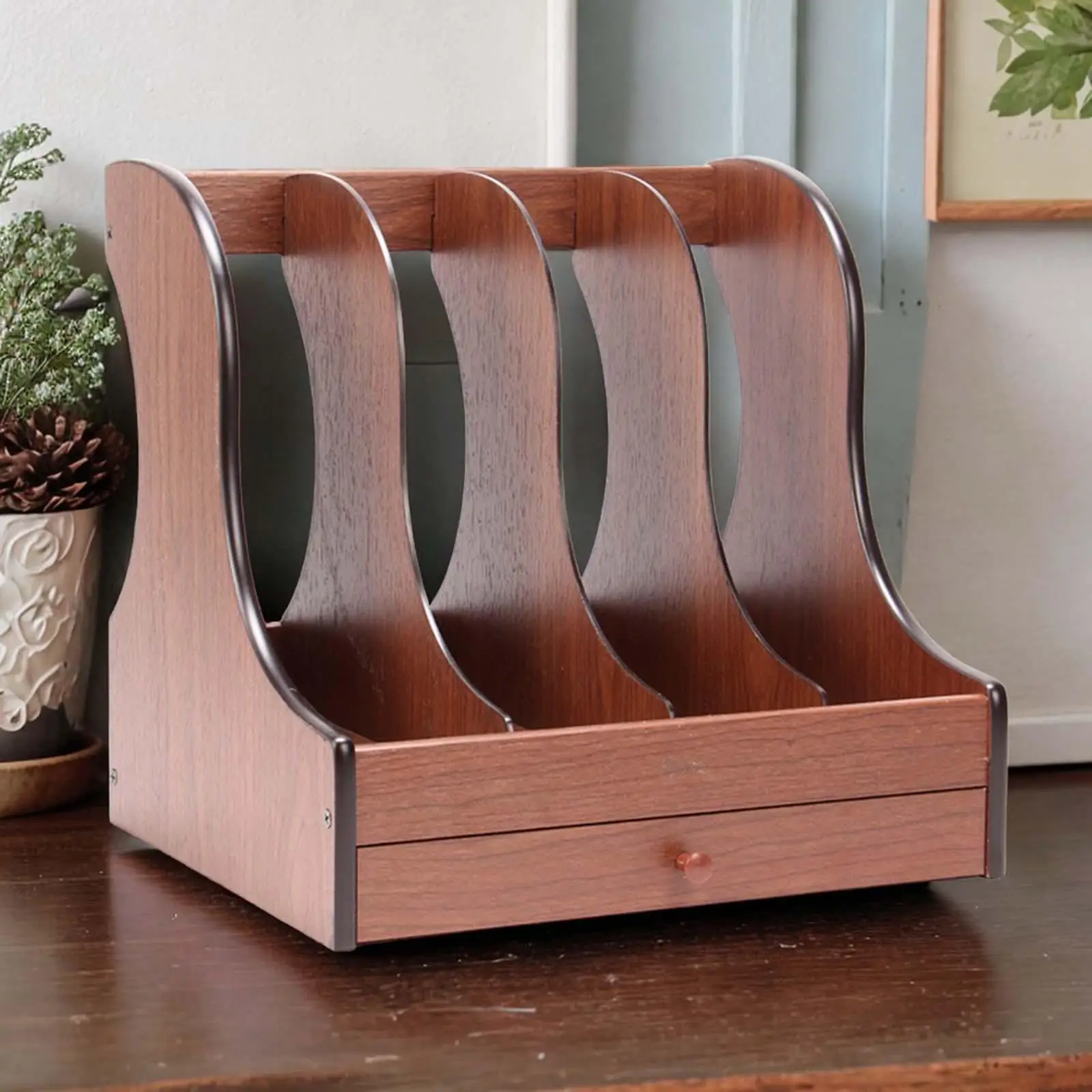 Wooden Document Holder Magazine Rack Storage Box for Countertop Desk School