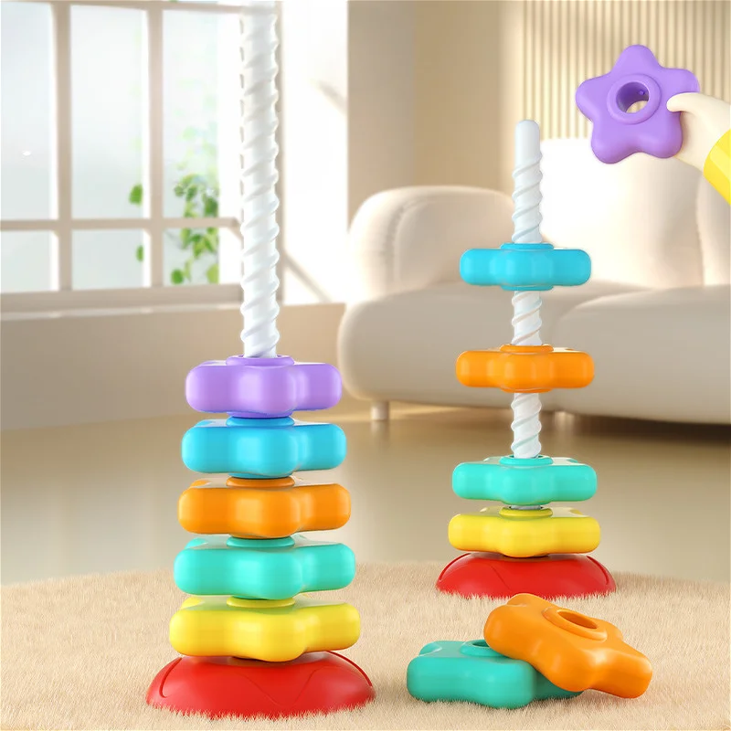 

Montessori, 1Set Colorful Spinning Tower Stacking Toy - for 0-3 Years Holiday Gifts and Early Learning Developmental Puzzle Toy