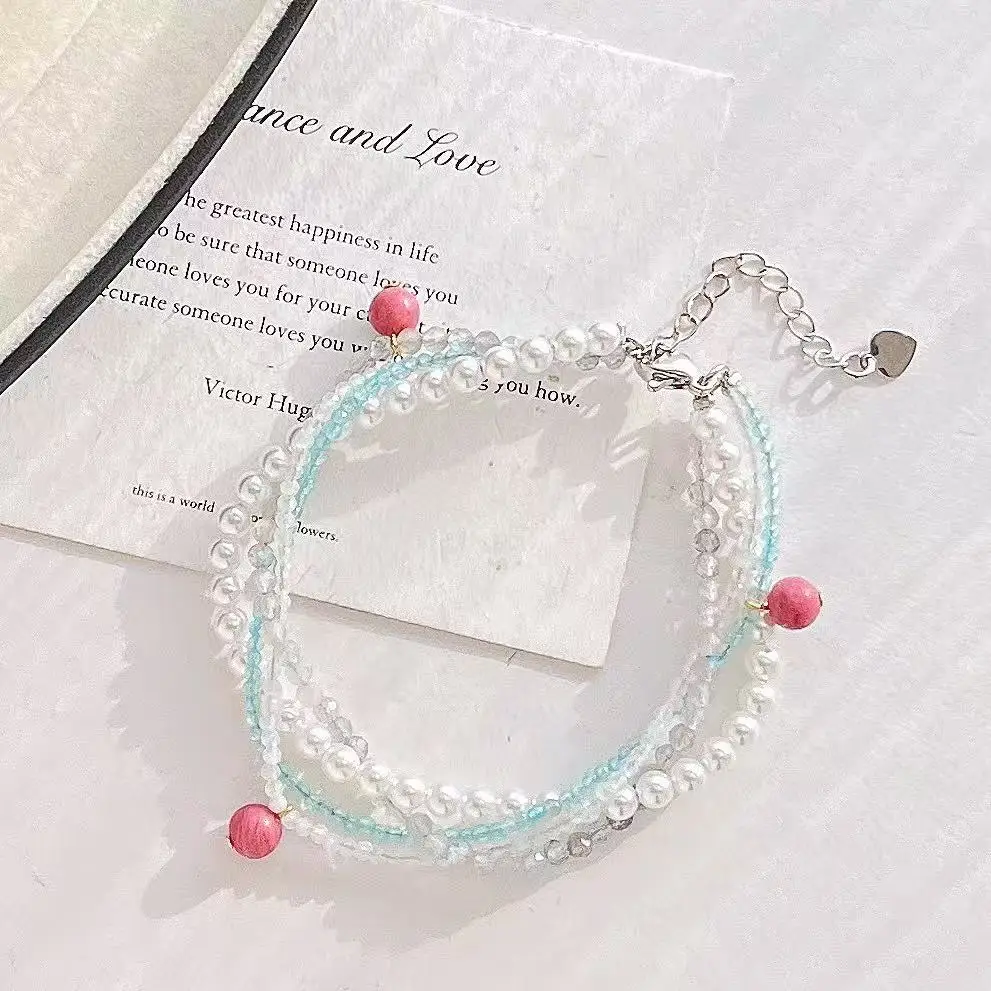 Summer Fresh Dopamine Natural Moonstone & Faux Crystal Multi-Layer Designer Bracelet Colorful Stackable Layering Chain for Women