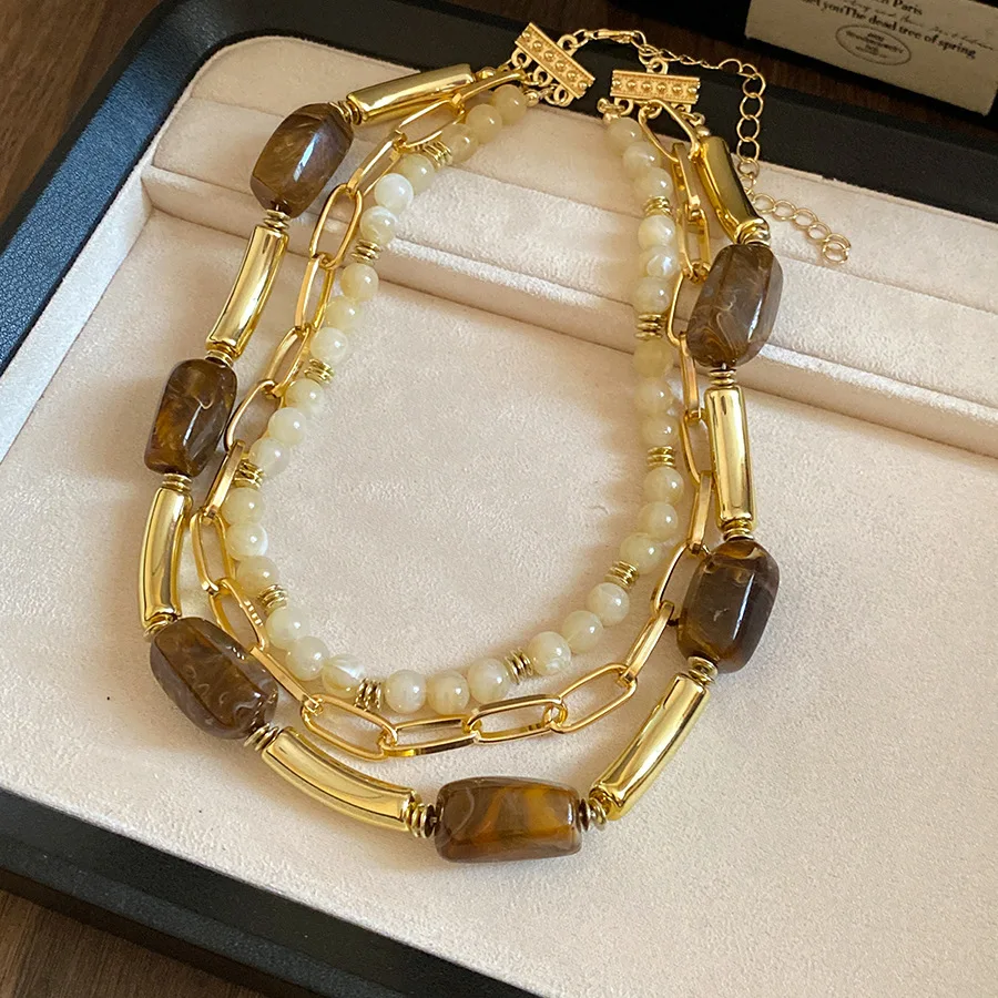 Amber Color Irregular Acrylic Beads Chokers Necklaces Set