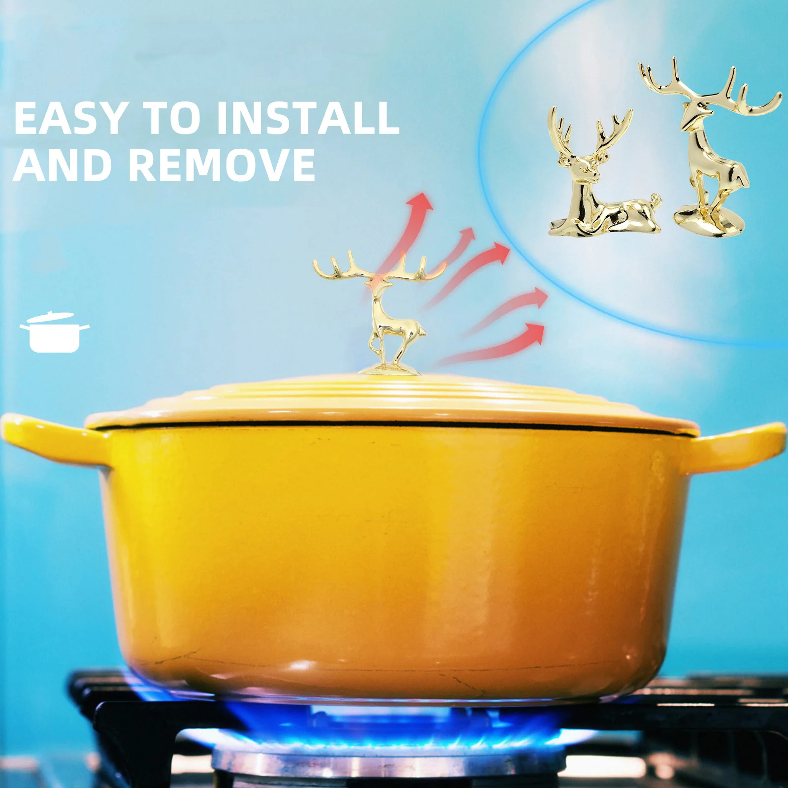 

2Pcs Golden Elk Pot Lid Handles Creative Heat Resistant Replacement Knobs Kitchen Cookware Accessories Ergonomic Pan Lid Grips