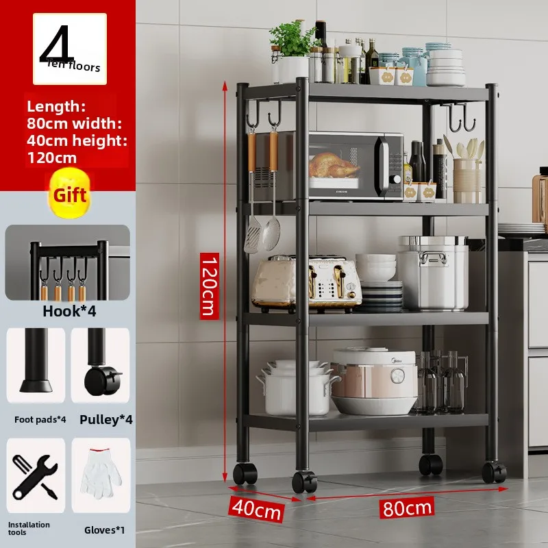 Freestanding Kitchen Storage Rack Multi Layer Cookware Pots Microwave Organizer Kitchen Shelf Multi Layer Floor Storage Rack