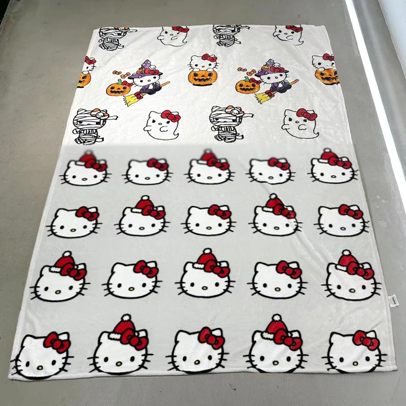 Sanrio Halloween Ghost Hello Kitty Plush Cartoon Large Flannel Blanket Cute Cotton Sofa Nap Blanket Bed Sheet Christmas Gift