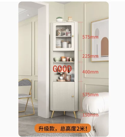 Meuble d'Angle de Style Français Crème, Vitrine de Luxe Légère, Armoire de Rangement d'Angle de Chambre à Coucher