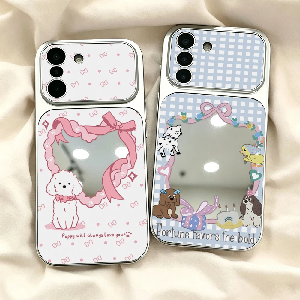 Niedliche Cartoon-Muster Spiegel-Handyhülle für Samsung A16 A56 A57 A37 A17 A07 A55 A26 A36 A53 S23 S24 S25 S26 Ultra FE Weiche Hülle