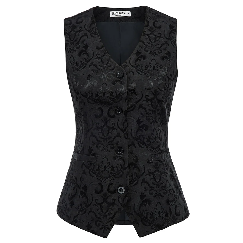 Grace Karin Women's Vintage Vest Coat Sleeveless V-Neck Handkerchief Hem Waistcoat Female Office Outerwear Solid Vest Tops