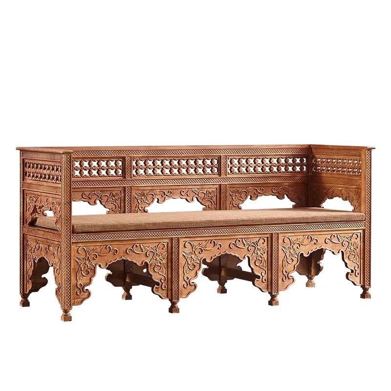 

White wax wood carving simple living room Changsha, Thai massage shop tea room three-person sofa