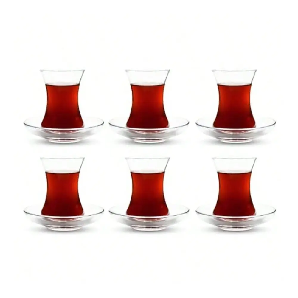 

Tea Glass Set With Slim Waist Design And Thick Bottom To Keep Tea Warm Longer Perfect For 6 People Includes 6 Saucers And 6 Gla
