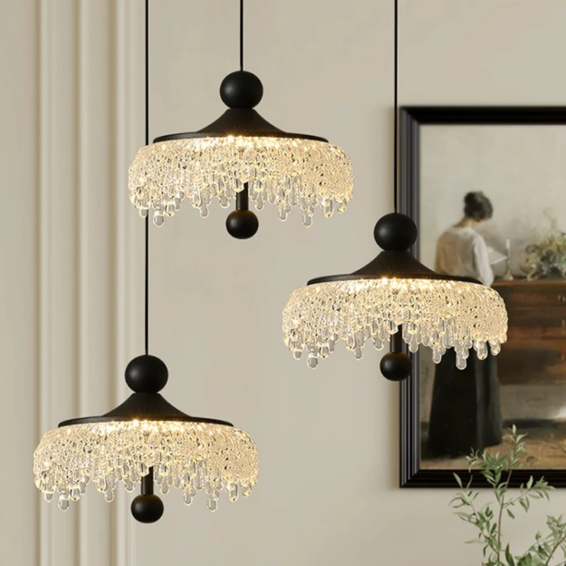 

French Retro Style Restaurant/cafe Crystal LED Pendant Light Classic Art Water Droplet Creative Corridor Entrance Hanging Lamps