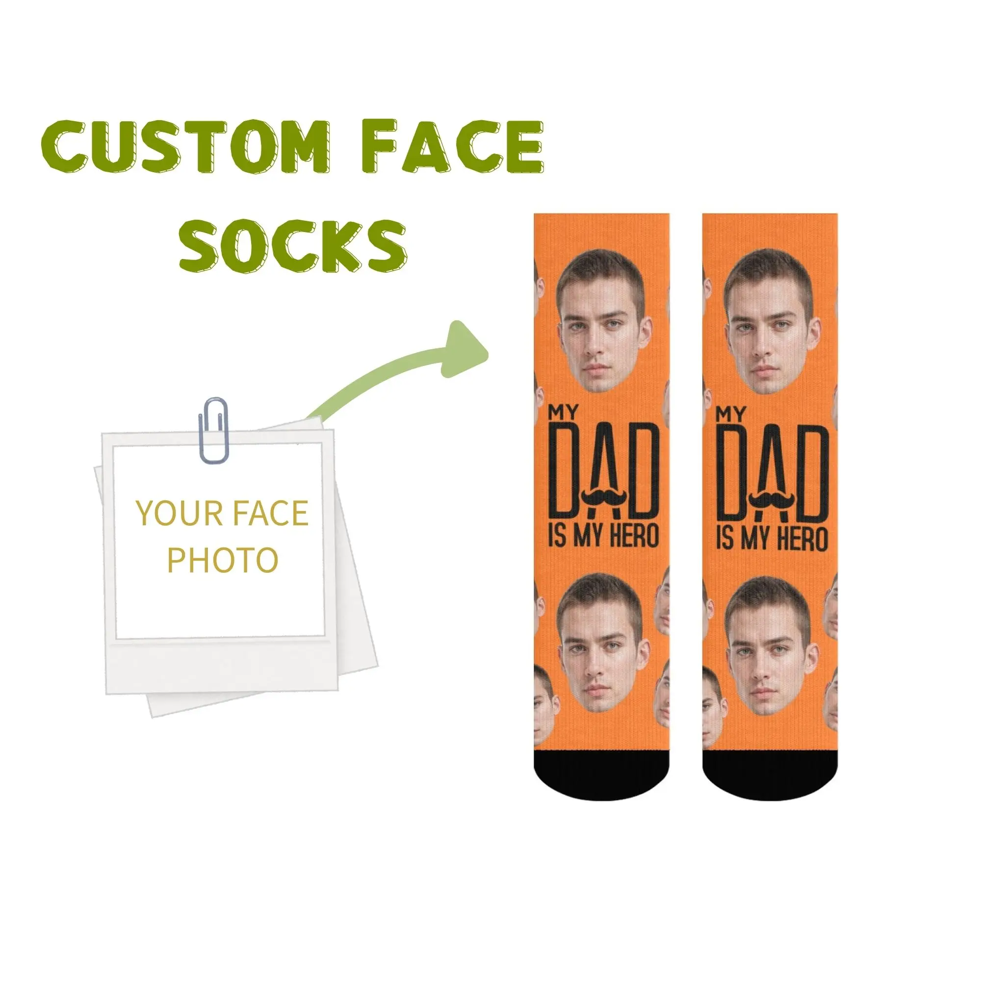Gratitude Father Custom Face Crew Socks for father Gift MY DAD IS MY HERO Print Various Color to choose for Father Birthday