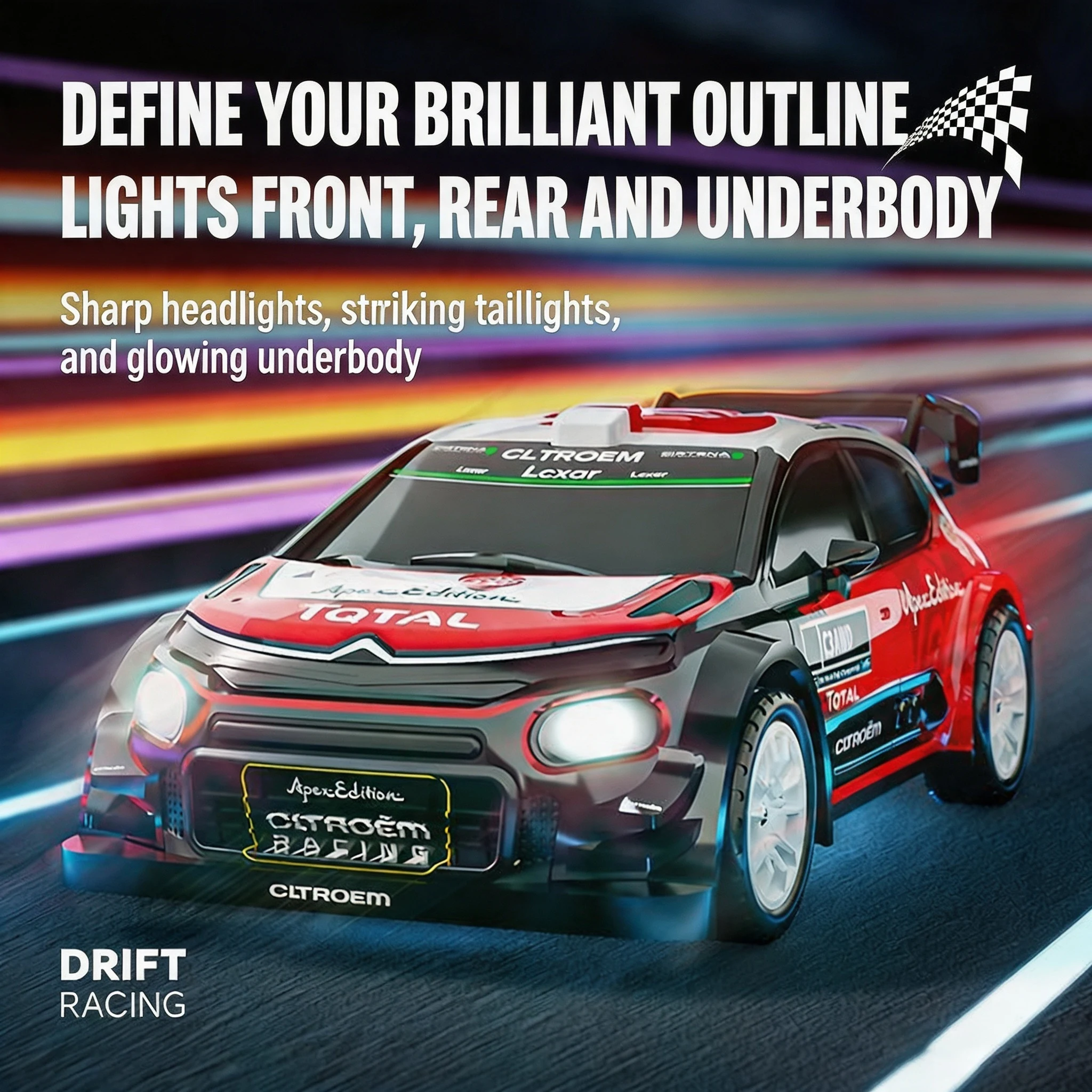 1/43 RC Rally Car, Professional Drift Racing Model with Alloy Body, Mini Hobby Gift for Boys