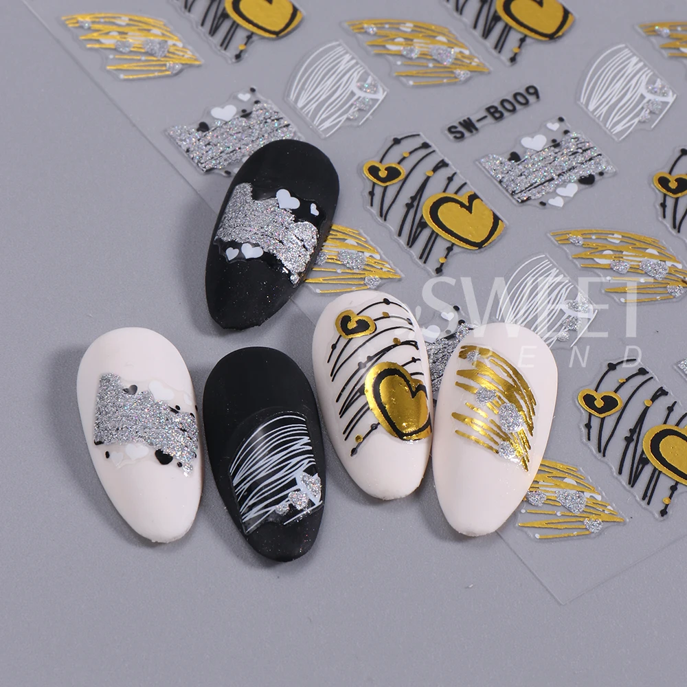 3D Nail Stickers Glitter Heart Love Self-Adhesive Slider Nails Art Valentine's Day Decals DIY Manicure Accessories Decorations