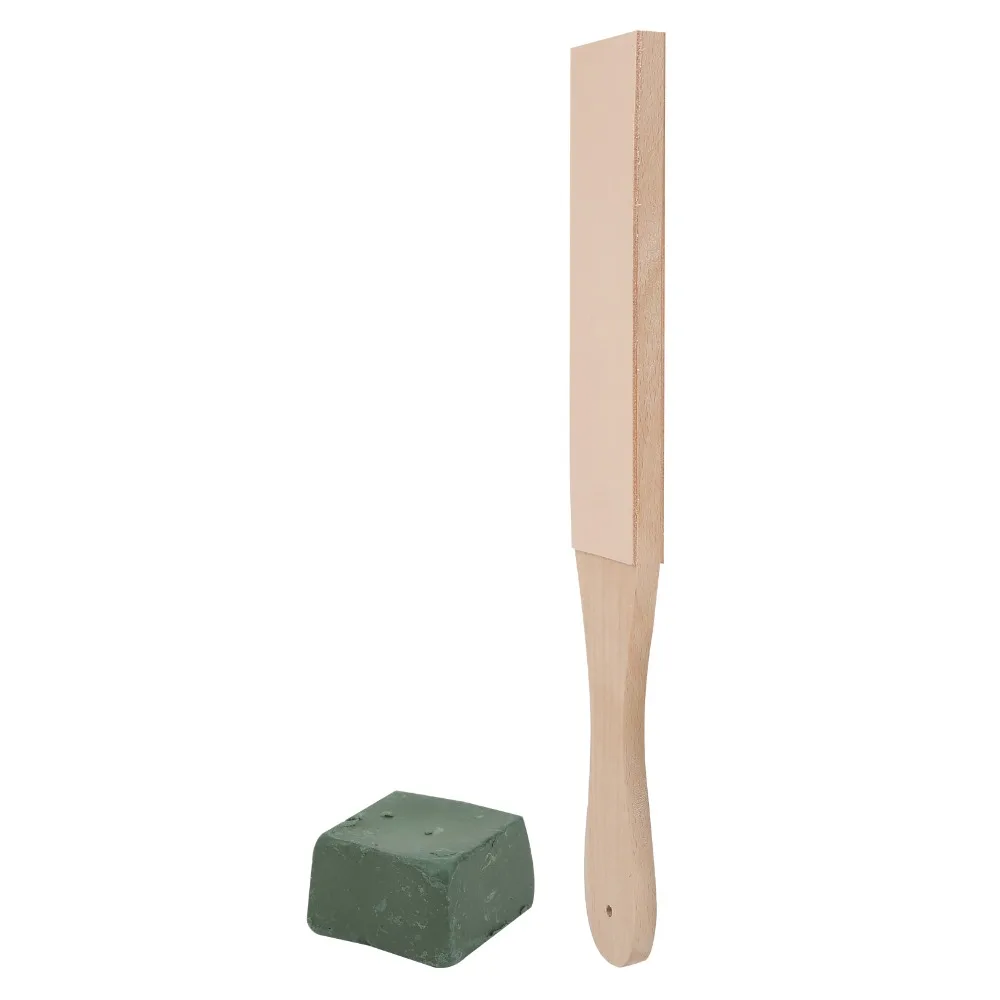 2pcs Dual Sided Leather Strop Ergonomic Handle Beech Wood Honing Stropping Sharpener With Grind Paste Sharpening Strop Block