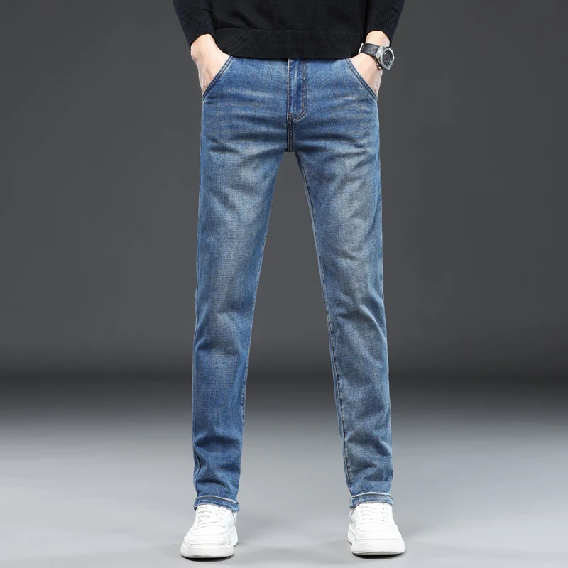 

Men's jeans slim straight leg pants elastic pants cargo Casual pants jeans for men blue demin skinny jeans men streetwear men