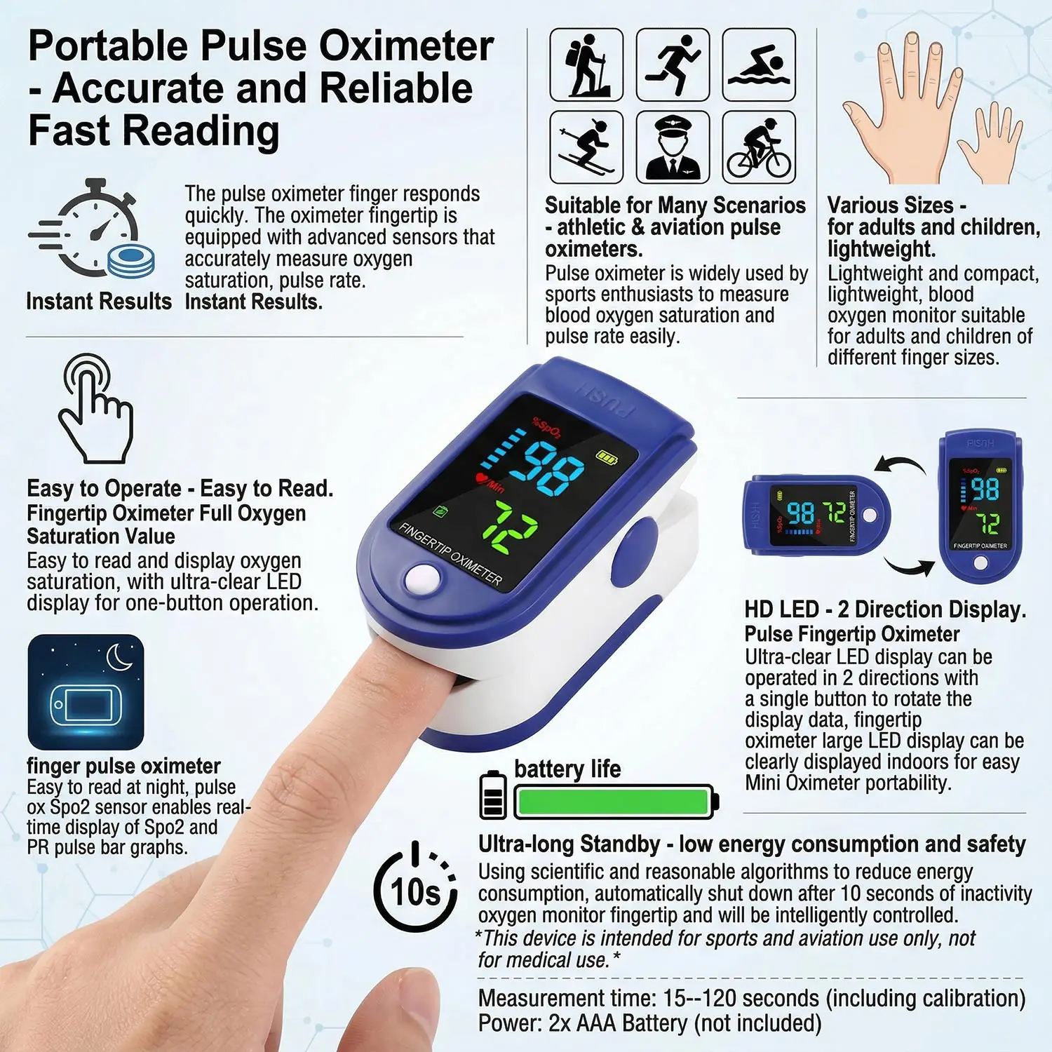 Finger Clip Pulse Oximeter TFT OLED Screen Blood Oxygen Saturation Monitor Finger Pulse Spo2 Oximetry Saturometer Practical Care