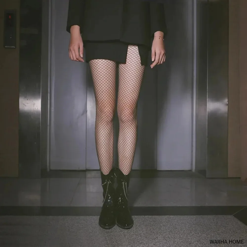 

Sexy Black Fishnet Non-Slip Stockings Women Hollow Out Tight High Over Knee Lace Women's Long Stockings