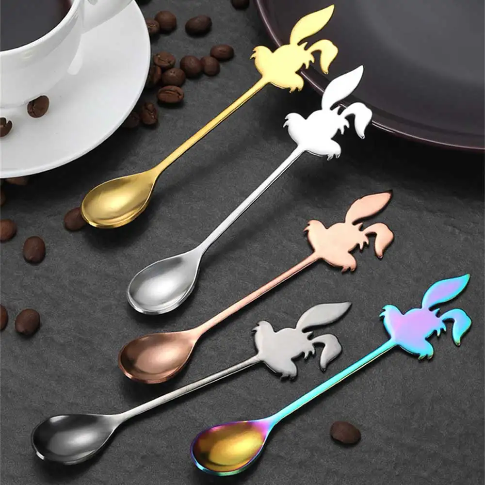 Mini Cute Coffee Spoon 304 Stainless Steel Cartoon Rabbit Spoon Teaspoon Dessert Snack Scoop Milk Children Spoons Tableware