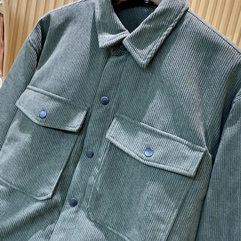 

Thiened Cotton Work Jaet Men's Autumn Winter Retro Corduroy Warm Versatile Long Sve Coat Stand Fit Youth Trend