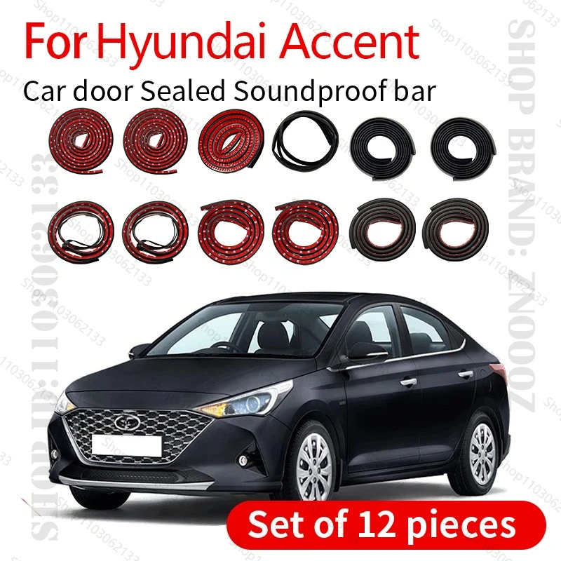 

For Hyundai 1E0 Accent Car Door Seal Strip Rubber Double Layer Sealing Protector Soundproof Strip Dustproof Seal Strip 12PCS Set