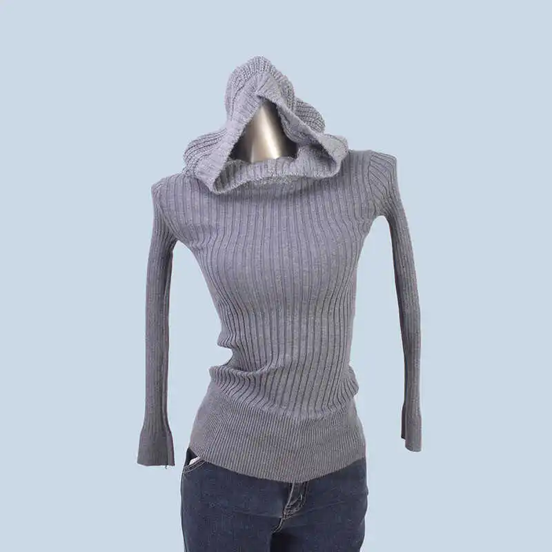 

Толстовка женская трикотажная базовая рубашка женская осенне-зимняя новая стильная с капюшоном с высоким воротником эластичная облегающая посадка для похудения внутренний слой ло