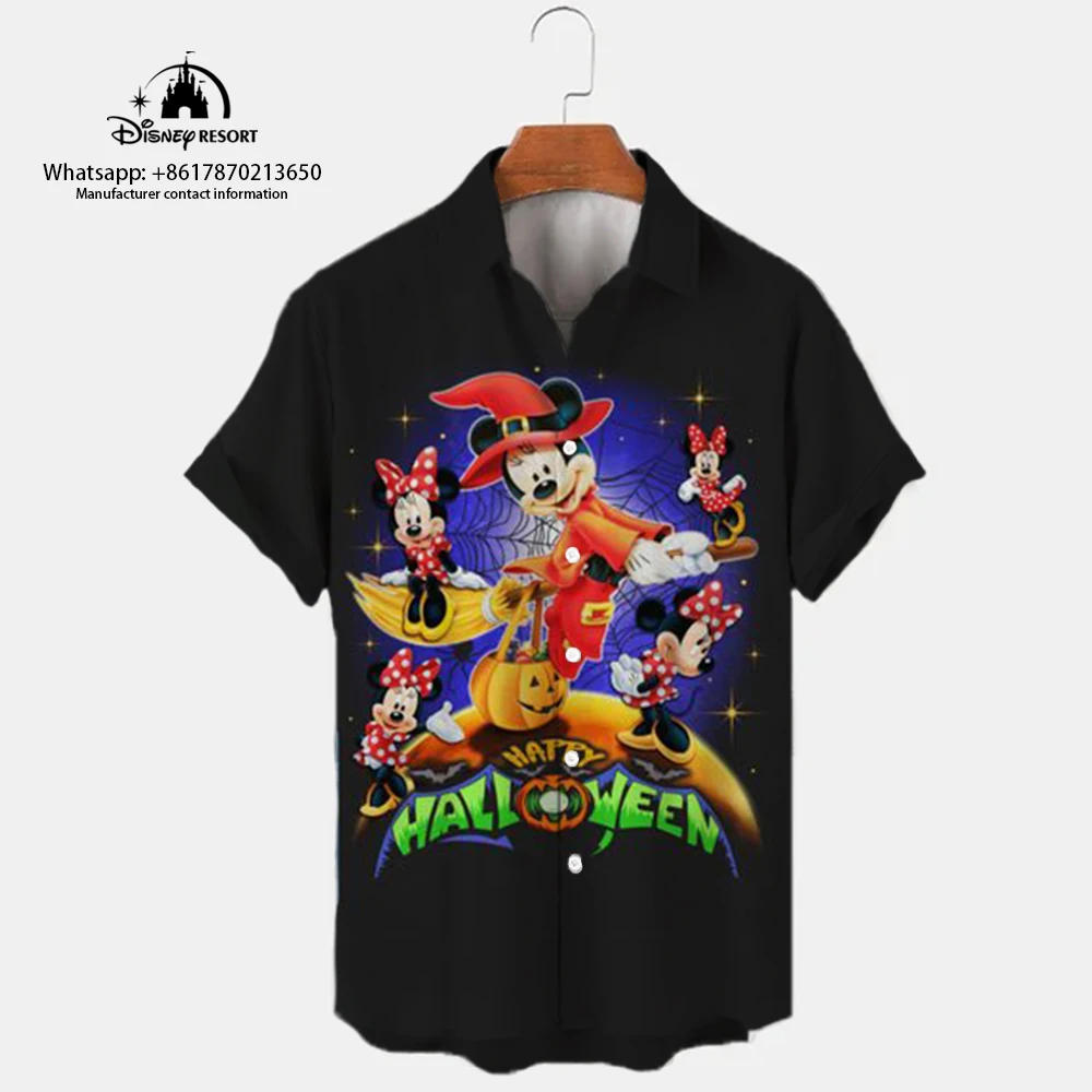 

Halloween new Mickey 3D cartoon short-sleeved shirt casual street fashion comfortable y2k style men's shirt 2024