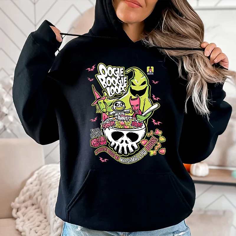 

Oogie Boogie Loops Christmas Print Women's Autumn and Winter Hoodie Plus Fleece Sweater Loose Top